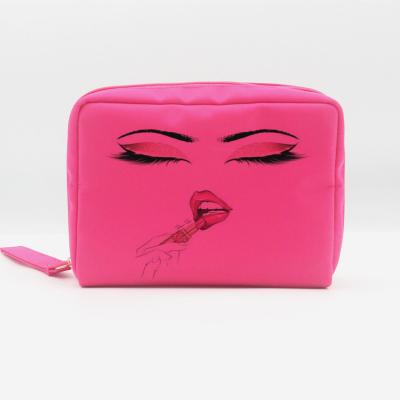 China Hot Sale Fashion Insinuation Pink Women Nylon Makeup Bag Sexy Lipstick Model Ins Style Pouch Nylon Cosmetic Bags for sale