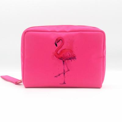 China INS style popular insinuation nylon cosmetic hot pink style INS style sale bag flamingo pattern nylon makeup pocket bag for sale