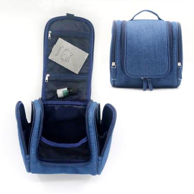 China Blue Exquisite Hanging Travel Toiletry Bag Paratrooper Wash Bag Toiletry Bag Classic Distinct Denim Fabric Durable Hanging Bag for sale