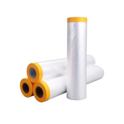 China Newest Hot Selling Waterproof Pre Taped Painter Painting Vinyl Plastic Film Decoration Lightweight HDPE Quick Masking Film With Tape Roll for sale