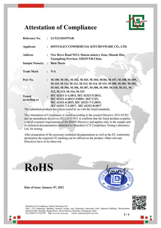 RoHS - Dontalen Commercial Kitchenware Co., Ltd.