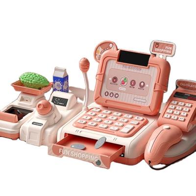 China Mini Children Play Kitchen Supermarket Shopping Voice Cash Register Control Desk Simulation Weighing Toy Set for sale