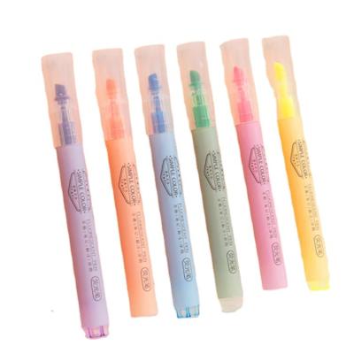 China 6 Color Hand Drawn Highlighter Tip Marker Simple Universal Hand Running Type Main Register Marker Office Students for sale