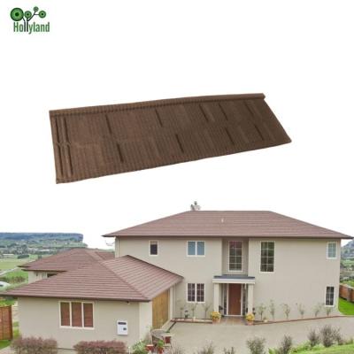 China Modern Cheap Price Shingle Roof Tiles Brown Color Sand Coated Aluminum Zinc Painted Steel Roofing Tiles for sale