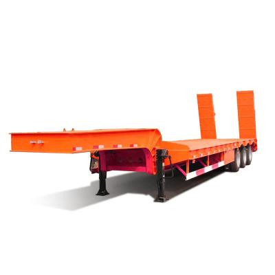 China Loading for bulldozer and excavators lowbed hydraulic trailer truck trailer 80 ton lowbed gooseneck trailer BPW FUWA axle for sale