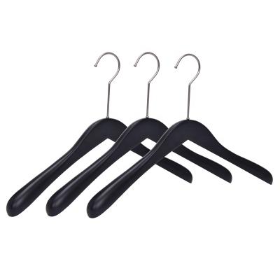 China Save Space Factory Fashion Clothes Custom Long Coat Black Wooden Hook Hanger for sale