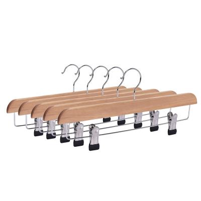 China Multifunctional High Quality Natural Wood Color Solid Wood Coat Hanger Wooden Bottom Pants Hanger for sale