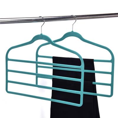 China Custom Space Saving Multi Layers Colored Plastic Velvet Hanger For Pants Belt Scarves Pants Hanger for sale