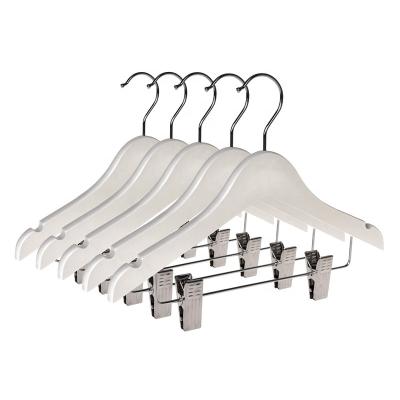 China Traditional White Wooden Adults Trouser Hangers Wooden Trousers Pants Hangers With Clips Trouser Sling Pant Hanger for sale