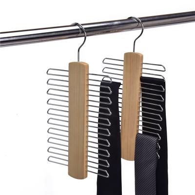 China 2021 hot sale traditional multifunctional wooden hangers wholesale multi layer wooden hanger for belts scarf for sale