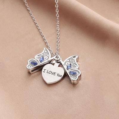 China Custom Necklace Pendant Exquisite Trendy Butterfly I Love You Heart Clavicle Chain Nickel Free Album Box For Women Jewelry for sale