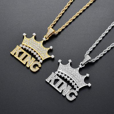 China KING QUEEN Hip Hop Nickel-free Jewelry Full Diamond European and American Trend Pendant Necklace Crown Necklace for sale