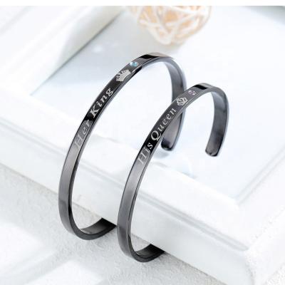 China Environmentally Friendly His Link Chain Couples Gifts Men Stainless Steel Crystal Crown Charm Bracelets Women King His Queen Lovers Bracelet for sale