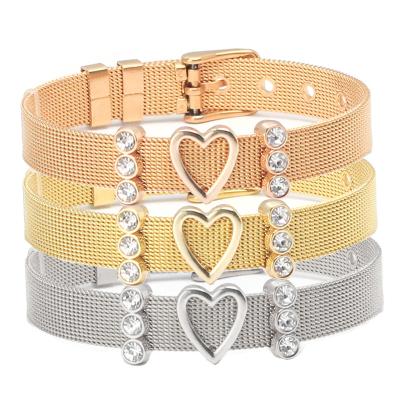 China Nickel Free Stainless Steel Mesh Keeper Bracelet with Crystal Slide Charms Love Heart DIY Bracelets Jewelry for sale