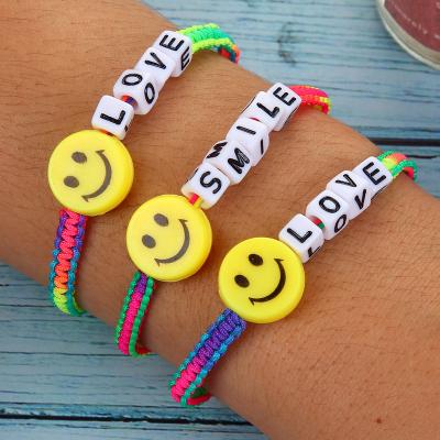 China INS Nickel Free Kids Tie Bracelet Jewelry Handmade Macrame Braid Cute Love Families Best Wish Initial Letters Bracelet for sale