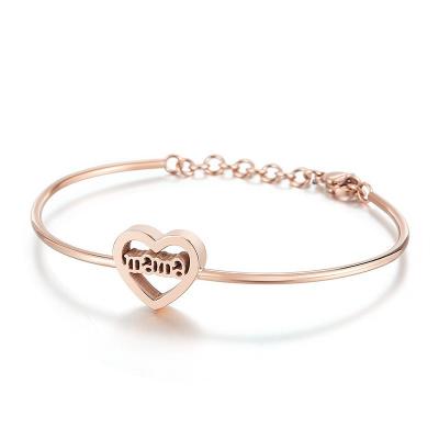 China Mothers Day Gift Nickel Free 18K Gold Plated Stainless Steel Bracelet Mom Mom Adjustable Bangle Bracelet Heart for sale