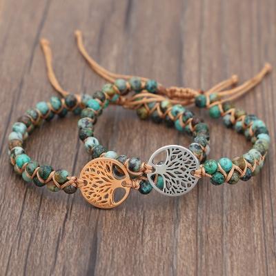 China Nickel Free Tree Of Life Charm Beads Japser Handmade String African Bracelets Bangles Yoga Friendship Lover Braided Bracelet for sale