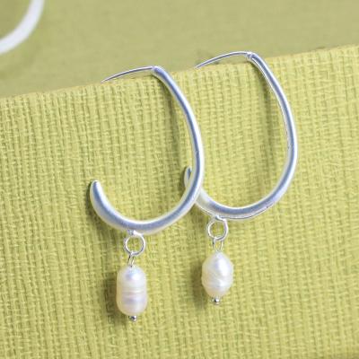 China 2019 Nickel Free Women Pearl Earring Pendientes Mujer Gold Silver Drop Femme Brincos Hammered Wedding Jewelry Dangle Earrings for sale