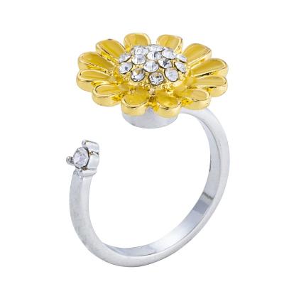 China New Legenstar Dropshiping Amazon Alloy Sunflower Daisy Butterfly Daisy Spinner Enamel Color Fashionable Jewerlry Relieve Ring Unzip Worry Ring for sale