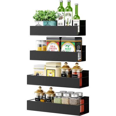 China New Arrival Viable Kitchen 4 Pack Wall Mount Movable Mental Steel Refrigerator Magnetic Spice Organizer Bottle Storage Holder for sale