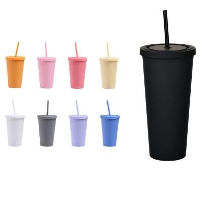 China New Arrival 16oz Double Wall Sustainable Plastic Vacuum Insulated Tumbler Travel Coffee Mug Water Juice Drinking Glasses Cup With Straw for sale