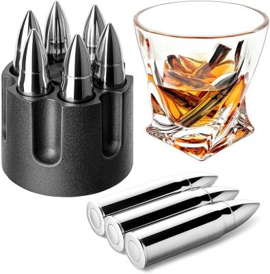 China Sustainable New Arrival Wholesale Bar Tool Set of 6 Stainless Steel Bullet Whiskey Chilling Stones Reusable Bullet Ice Cube Rock Stones for sale