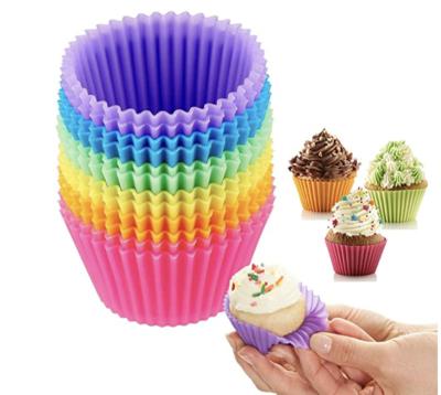 China New Arrival 12PCS 7CM Viable Multicolor Cupcake Muffin Liners Small Mini Reusable Silicone Cupcake Mold Making Cups Bake Mold for sale