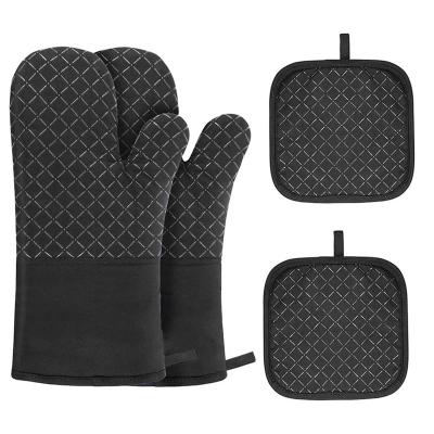 China New Arrival Grill Kitchen 4PCS Microwave BBQ Potholders Cotton Shell Baking Double Oven Mitt Heat Resistant Pot Holder for sale