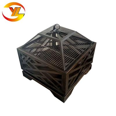 China 26-Inch Stocked Fire Pit Kit Square Wood Burning Extra Deep Bronze Exterior Pit for sale