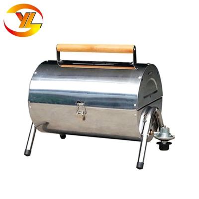 China Easily Assembled Barrel Suitcase Outdoor Table Top Folding Stainless Steel Gas BBQ Grill For Boat for sale