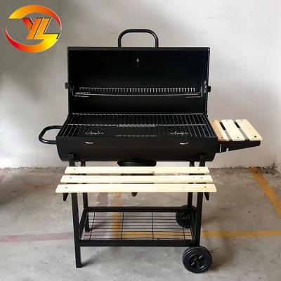 China Popular Adjustable Height Large Barrel Barbecue Charcoal Grills With Useful Shelves for sale