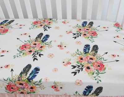 China Folded Floral Feather Baby Crib Sheet Toddler Bed Fitted Mattresses Fits Standard Crib Mattress for sale