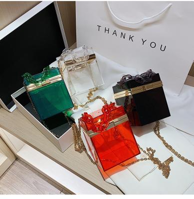 China Hot Selling Fashion New Arrivals Special Design Square Box Cute Women And Girls Acrylic Clear Clutch Clips Cross Body Bags Handbags for sale