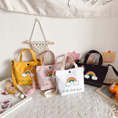 China 2021 Summer Rainbow Canvas Casual Cute One-shoulder Change Small Portable Square Messenger Purse Bags Daily for sale