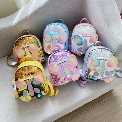 China Creative Butterfly Fashion Children Kindergarten School Bag Cartoon Laser Waterproof Cute Sequin Small Butterfly Backpack for sale