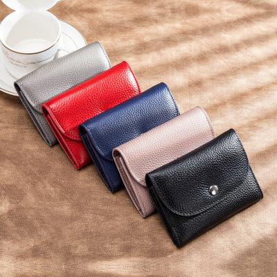 China Waterproof Most Popular Mini Multifunctional Buckle Wallets Litchi Pattern Business Card Case Cowhide Coin Purse CIA for sale