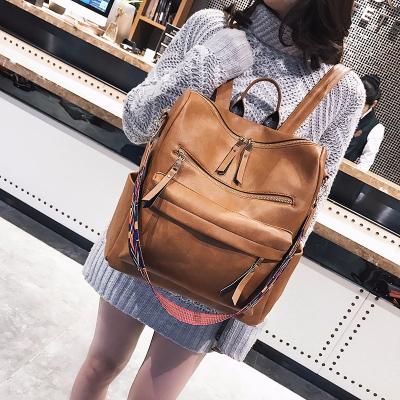 China Retro All-match Waterproof Casual Fashion One-shoulder Multi-function Large Capacity Soft PU Leather Travel Backpack for sale