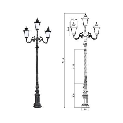 China Custom European Garden Style 3 Heads/5 Heads ip65 Waterproof LED Park Street Garden Light Decorative Pole Light for sale