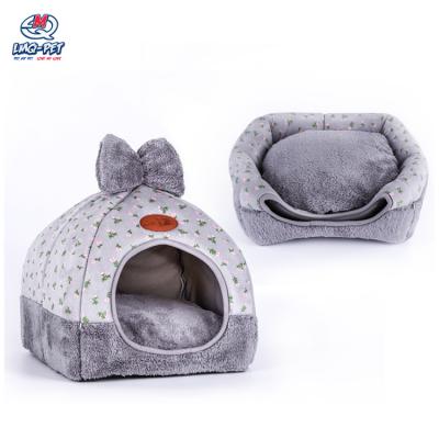 China Wholesale Custom Indoor Luxury Cute Cat Bed Bow Yurt Pet Dog Cat Cave Bed Soft Washable Travel Pet Beds for sale