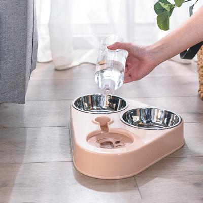 China 500ML Viable 3 In 1 Double Bowl Pet Bowl Dog Driver 3 Cat Pet Bowl With Drinking Stainless Steel Water Bottle for sale