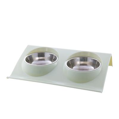 China Sustainable Dog Double Bowls Cat Food Water Stainless Steel Anti-Slip Plastic Pet Dog Double Dog Cat Bowl for sale