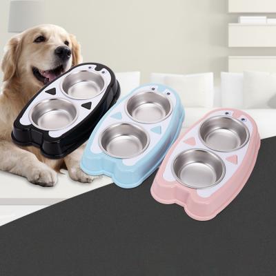 China Cute Sustainable Cat Pet Dog Bowl PP Stainless Steel Food Water Double Dog Bowls For Cats And Dogs Bowls for sale