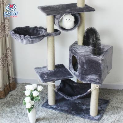 China Dark Gray Cat Trees Cat Condo Pet Medium Size High Quality Short Viable Plush Sisal Striping Mail Cat Tree for sale