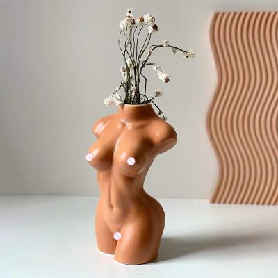 China Modern Nordic Contemporary Black White Ceramic Female Vase Art Woman Body Flower Vase Indoor Decorative for sale