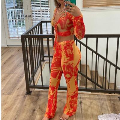 China QUICK DRY Clothing Sets With Long Sleeve Sexy Stylish Bandage Printed 2 Piece Pants Sets Streetwear for sale