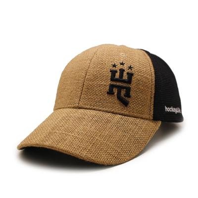 China COMMON Hat Cap Custom Mens Mesh Straw Trucker Hat With Embroidery for sale