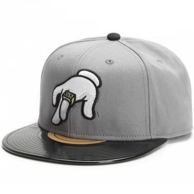 China COMMON high quality heather wool gray snapback hat with leather strap for sale