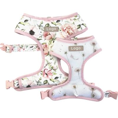 China Padded Popular Custom Design Dog Harness With Matching Collar Leash Bow Tie Set Reversible Neoprene Dog Harness Vest for sale