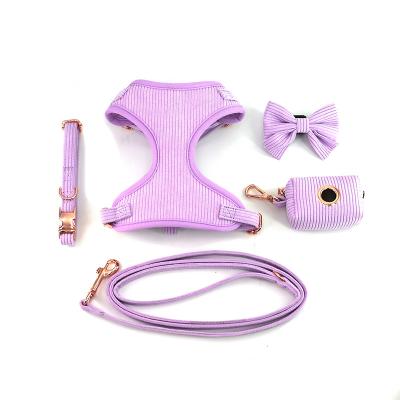 China High Quality Soft Padded Corduroy Fabric Mesh Padded Adjustable Pet Dog Harness and Leash Set for Puppy for sale