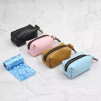 China New Arrival Pu Dog Durable Leather Dispenser Bag Waste Outdoor Pet Poop Bag Holder For Leash for sale